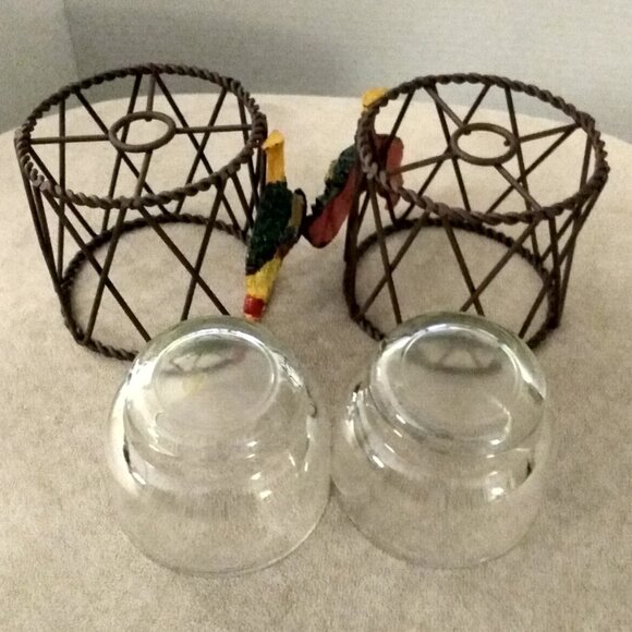 VINTAGE METAL WIRE ROOSTER CANDLE HOLDERS RUSTIC FARMHOUSE DECOR GLASS CUPS - Picture 5 of 10